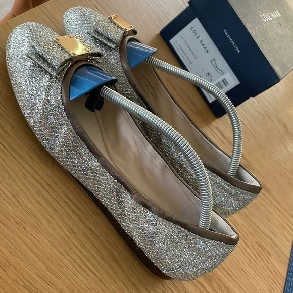 NWT Cole Haan Glittering Silver Flats 8.5 - Picture 8 of 13